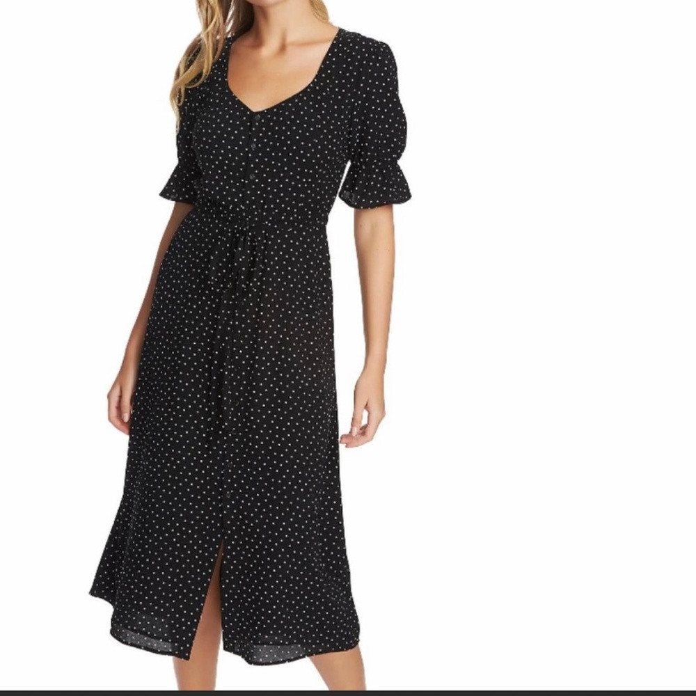 1. State Scatter Dot Puff Sleeve Midi Dress- EUC